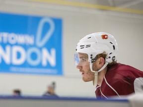 Calgary Flames left winger Matthew Tkachuk was practicing with his former OHL team, the London Knights, at the Western Fair Sports Centre in London, Ont. on Wednesday September 18, 2019. Derek Ruttan/The London Free Press/Postmedia Network