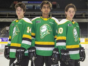 Young guns Luke Evangelista, Sahil Panwar and Antonio Stranges will be expected to step as the London Knights set their sights on a Memorial Cup season.  (Derek Ruttan/The London Free Press)