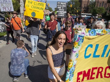 Hundreds of people demanding action on climate change march along Dufferin Avenue in London, Ont. on Friday September 20, 2019. (Derek Ruttan/The London Free Press)