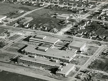 Aerial of Vocational Centre, a $3,500,000 provincial trades school under construction on Oxford Street East, 1964.  (London Free Press files)