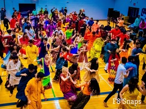 Dozens of people dance during last year's Grand Navratri Garba, a fundraiser event organized in London by the Hindu Centre of Western Ontario as part of the Hindu Navaratri festival. (Supplied photo.)