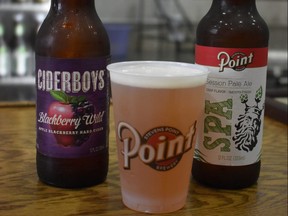 Cider, along with soft drinks, fills out the beverage selection in the taproom of Stevens Point Brewery in Stevens Point, Wis.. A local favourite is to order both a Blueberry Wild Cider and SPA, then blend them in your glass to create a tasty Snakebite. (Wayne Newton, Special to Postmedia News)