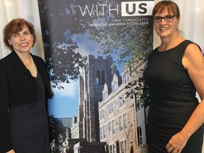 Brescia University College principal Susan Mumm, left, and campaign chair, Erin Rankin Nash,  announced Sunday a $10-million fundraising campaign for the 100-year-old school. (Randy Richmond, The London Free Press)