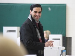 Liberal Peter Fragiskatos casts his ballot Monday as he seeks re-election as London North Centre MP in the federal election. Photo taken on Monday Oct. 21, 2019. (Jonathan Juha/The London Free Press)
