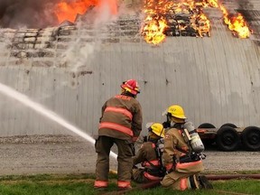 Firefighters from five stations in Norfolk County responded to a major fire at a farm in Villa Nova Tuesday morning that threatened three turkey barns. No injuries were reported as the defensive operation succeeded in protecting the livestock from harm. Total damage is pegged at $720,000.