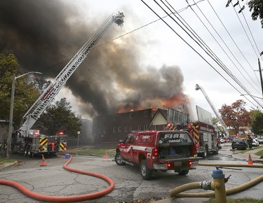 Windsor firefighters battle a fire at the Walkerville Evangelical Baptist Church in the 800 block of Windermere Rd. on Sunday, October 27, 2019. (DAN JANISSE/The Windsor Star)