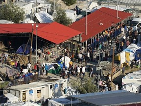 A general view of the Moria migrant camp which was built for 3,000 people but now contains over 13,000 on October 09, 2019 in Mytilene, Greece. Authorities have begun to relocate refugees and migrants from overcrowded island hotspots to facilities on the mainland in a bid to ease pressure on the island camps, as the flow of new arrivals from neighbouring Turkey continues. (Photo by Christopher Furlong/Getty Images)