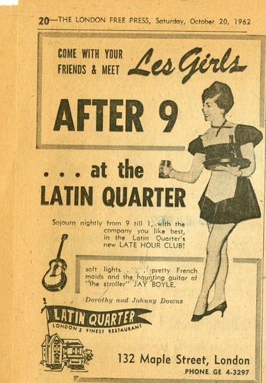 Latin Quarter advertisement, 1962. (London Free Press files)