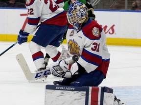 Newly acquired London Knights goaltender Dylan Myskiw is shown while playing for the Western Hockey League's Edmonton Oil Kings on April 24, 2019. (Postmedia file photo)