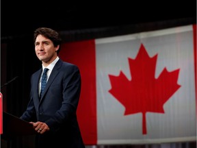 Liberal leader Justin Trudeau speaks late Monday at the Palais des Congres in Montreal.