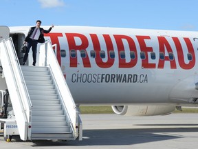 Liberal leader Justin Trudeau boards his campaign plane in Ottawa on Sunday, September 29, 2019. (THE CANADIAN PRESS/Ryan Remiorz)