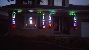 Leah Kleinjan has set up 500 LED lights in pumpkins and skulls in a large arch that flash to the tempo of music from the video that's playing on a large screen. Her husband spent more than 100 hours programming the show. Visit them at 86 Whisperwood Cres.