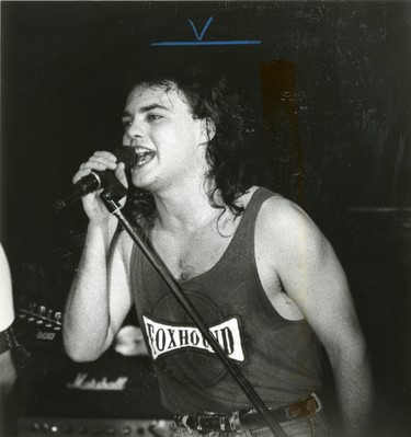 P.E.I. rock band, Haywire's lead singer Paul MacAusland at Kiplings, 1988. (London Free Press files)