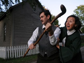 Actors Casey Cornell and Andrea Avila will be spending the next couple of weeks fending off zombies in Fanshawe Pioneer Village. As usually, the spooky October show kicking off tomorrow night will be very interactive. Photo taken in London Ont. Oct. 9, 2019. (CHRIS MONTANINI, The Londoner)