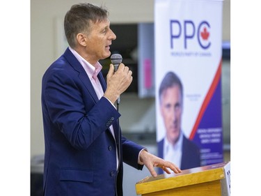 People's Party of Canada leader Maxime Bernie speaks to about 50 people at the Lion's Club in Strathroy on Tuesday Oct. 1, 2019. (Derek Ruttan/The London Free Press)