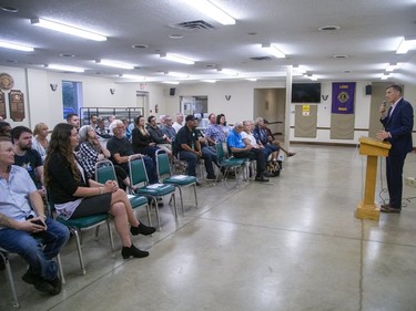 About 50 people listed to People's Party of Canada leader Maxime Bernie at the Lion's Club in Strathroy on Tuesday Oct. 1, 2019. (Derek Ruttan/The London Free Press)