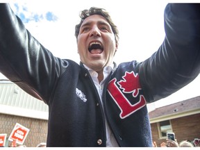 Liberal Party Leader Justin Trudeau greets supporters outside the campaign office of London-Fanshawe candidate Mohamed Hammoud on Monday Oct. 14, 2019. (Derek Ruttan/The London Free Press)