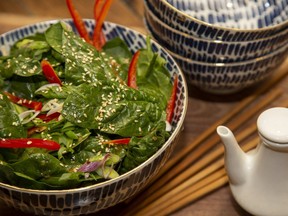 Japanese spinach salad with miso. (Derek Ruttan/The London Free Press)