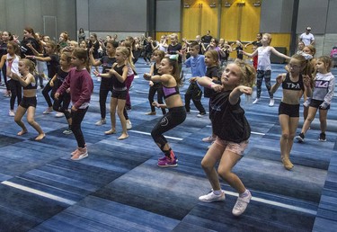 Hundreds of young dancers took part in a Dance Attack workshop at RBC Place London in London, Ont. on Sunday October 27, 2019. Attendees spent an intensive day being trained by industry professionals. Eight-year-old Charlotte Speirs (front, right of photo) said, "It's fun!" She is from Tillsonburg and attended with many friends from her local studio, Danscene. Derek Ruttan/The London Free Press