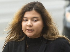 Daniella Leis, heads into court in London on October 2, 2019.  Leis has been charged with impaired driving in connection with the Old East explosion. (Mike Hensen/The London Free Press)