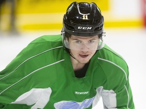 Connor McMichael of the London Knights practises at Budweiser Gardens in London on Wednesday.  (Mike Hensen/The London Free Press)