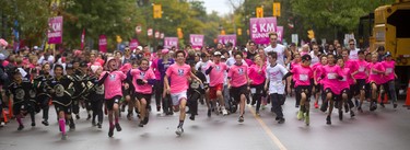 The 25th annual Run for the Cure sets out with the wildly optimistic pace set by the kids for a 5km run/walk and 1km walk on Sunday October 6, 2019. 
Mike Hensen/The London Free Press/Postmedia Network