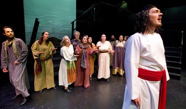 Jesus Christ performed by Braven Warren tries to lead his supporters during the song What's the Buzz in Jesus Christ Superstar which is being presented by Pacheco Theatre at the McManus stage at the Grand Theatre running Oct. 10-19, 2019.  Photograph taken on Tuesday October 8, 2019.  Mike Hensen/The London Free Press/Postmedia Network