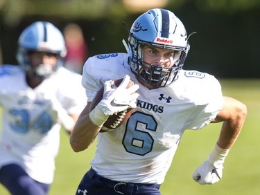 Lucas Vikings ball carrier Will Adam runs during their football game against the Oakridge Oaks at Lucas in London, Ont. on Thursday Oct. 10, 2019. The home team won the game 48-6. Derek Ruttan/The London Free Press