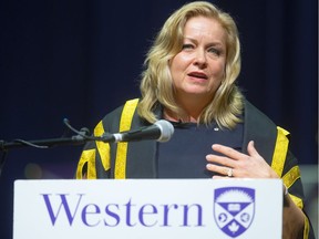 Western University installed industrialist Linda Hasenfratz as their 23rd chancellor during a ceremony in Alumni Hall on Tuesday. (Mike Hensen/The London Free Press)