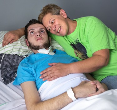 Abby Roby is happy to have her son Tristan Roby, 18, back home after spending three months in hospital after being hit on his bike in a hit-and-run crash. Photograph taken on Monday October 28, 2019.  Mike Hensen/The London Free Press/Postmedia Network