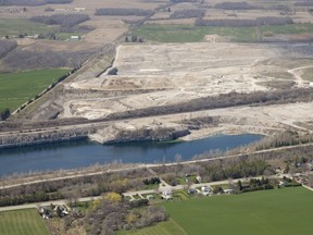 An aerial view of Carmeuse Lime's Beachville quarry, looking north, near Ingersoll. (File photo)