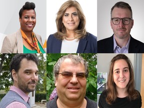 Top row: Dirka Prout, NDP; Sarah Bokhari, CPC; Tom Cull, Green.

Bottom row: Jesse McCormick, Liberal; Mark Vercouteren, Green; Clara Sorrenti, Communist