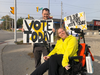 James Beech and Nicole Turner were out since early Monday at the corner of Adelaide and Oxford streets, urging Londoners to vote in the federal election. Photo taken Monday Oct. 21, 2019. (Jonathan Juha/The London Free Press
