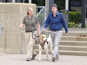 Ex-Sarnia teacher Barb Organ, right, leaves the Sarnia courthouse in June 2019. Organ pleaded guilty Monday to sexual exploitation of a former student starting in 2011, when that student was 17. (Postmedia Network file photo)