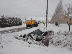 A driver was charged with failing to yield after an SUV and snow  plow collided in West Perth. OPP photo
