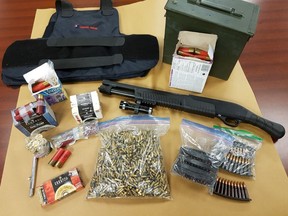 London police seized a zip gun, a homemade firearm pictured here at bottom left, along with a shotgun, ammunition and a bullet-proof vest from a Layard Street home on Tuesday, Nov. 12, 2019. (Police supplied photo)