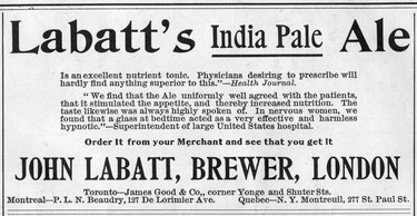 An ad from the Canadian Churchman, c. 1889. (Courtesy: Brewed in the North: A History of Labatt's)