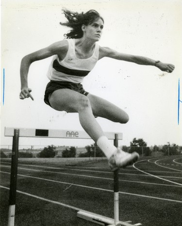 Catherine Bond of Woodstock prepares to defend her hepthathlon title at the Canada Summer Games in Saskatoon, 1989. (London Free Press files)