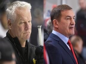 Dale Hunter (Mike Hensen photo) and Valeri Bragin (Andrea Cardin/HHOF-IIHF Images)