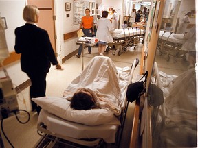 Patients line the busy emergency room hallway at Victoria Hospital. (File photo)