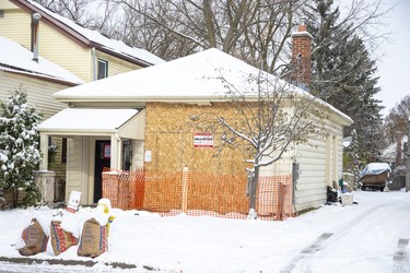 A car crashed into this house at 45 Blackfriars Street on October 27. (Derek Ruttan/The London Free Press)