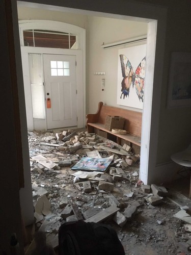 Diane Yeo's living room at 45 Blackfriars Street after a car crashed into it on October 27 in London, Ont. on Sunday October 27, 2019. Derek Ruttan/The London Free Press/Postmedia Network