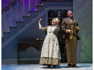 Phoebe Hu plays Mrs. Brill and Giovanni Spina is Robertson Ay in the Grand Theatre's production of Mary Poppins, on until Dec. 29.  (Derek Ruttan/The London Free Press)
