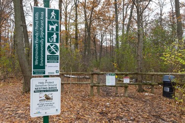 Several trails in Westminster Ponds start right on the grounds of the Westminster Ponds Centre, making it a perfect jumping-off point for exploring the more than 400 acres of land that's mostly publicly owned. 
Photograph taken on Sunday November 10, 2019. 
Mike Hensen/The London Free Press/Postmedia Network
