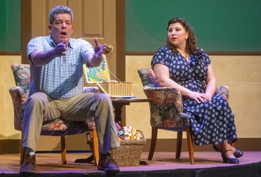 Dave Semple as Joe Boyd the long-suffering Washington Senators fan who makes a deal with the devil to play for the team with his wife, Rachel Weisdorf who loses her husband every summer to baseball season. The London Community Players are presenting Damn Yankees at the Palace Theatre in London, Ont.  Photograph taken on Tuesday November 26, 2019.  Mike Hensen/The London Free Press/Postmedia Network