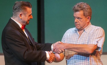 Dave Semple as Joe Boyd the long-suffering Washington Senators fan makes a deal with the devil (Simon Goodwin) to play for the team.  The London Community Players are presenting Damn Yankees at the Palace Theatre in London, Ont.  Photograph taken on Tuesday November 26, 2019.  Mike Hensen/The London Free Press/Postmedia Network