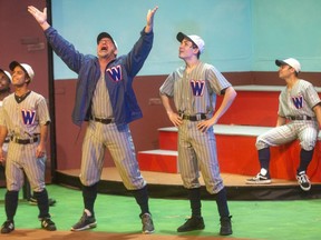 Joel Dell as Washington Senators manager Van Buren exhorts his team to "have heart" when playing against the vaunted Yankees. The London Community Players are presenting Damn Yankees at the Palace Theatre in London. Photograph taken on Tuesday November 26, 2019.  (Mike Hensen/The London Free Press)