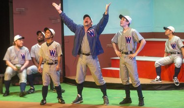 Joel Dell as Washington Senators manager Van Buren exhorts his team to "have heart" when playing against the vaunted Yankees. The London Community Players are presenting Damn Yankees at the Palace Theatre in London, Ont.  Photograph taken on Tuesday November 26, 2019.  Mike Hensen/The London Free Press/Postmedia Network