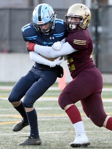 London's A.B. Lucas Vikings in OFSSA Western Bowl action with the Huron Heights Warriors on Thursday, Nov. 28, 2019 at Ron Joyce Stadium at McMaster University in Hamilton. Huron Heights won the game 41-19. (Cathie Coward/Hamilton Spectator)