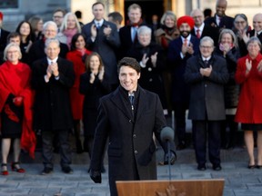 Prime Minister Justin Trudeau speaks during a news conference after presenting his new cabinet, at Rideau Hall in Ottawa, on Wednesday, Nov. 20, 2019.
